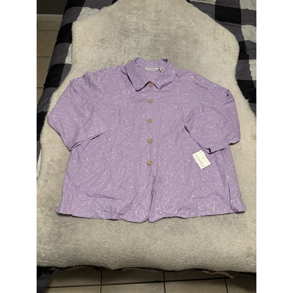 Sag Harbor Women's Purple Linen Blend Button Shirt Size XL Top NWT